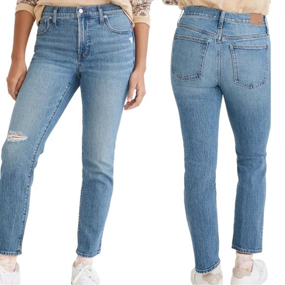 Madewell The Mid-Rise Perfect Vintage Jeans Ainsdale Wash Distressed Size 33 - Picture 2 of 10